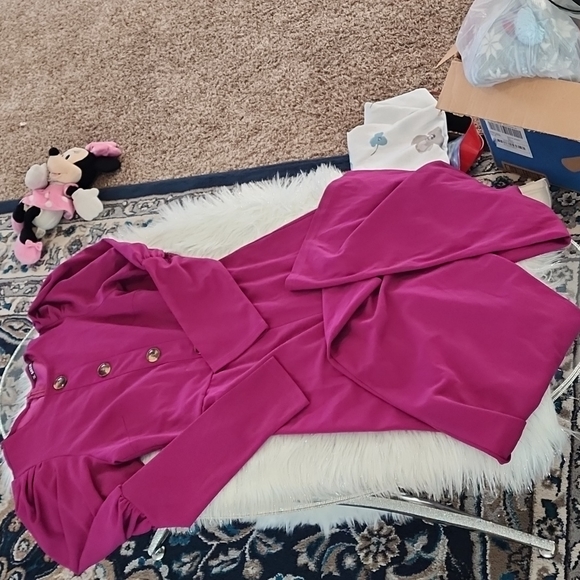 New Button Front Leg-of-mutton sleeve Wide Leg Jumpsuit - Picture 5 of 6